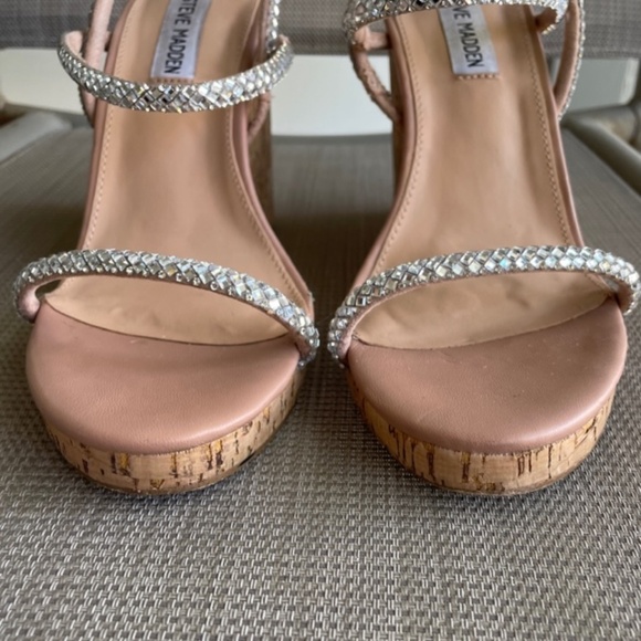 STEVE MADDEN Morgan Rhinestone Cork Wedge Heels Sandals - Picture 7 of 12
